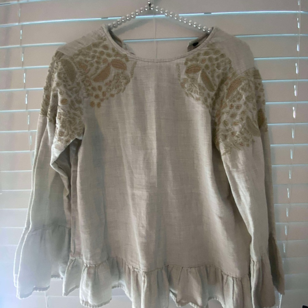 Zara Cream Blouse with Floral Embroidery
